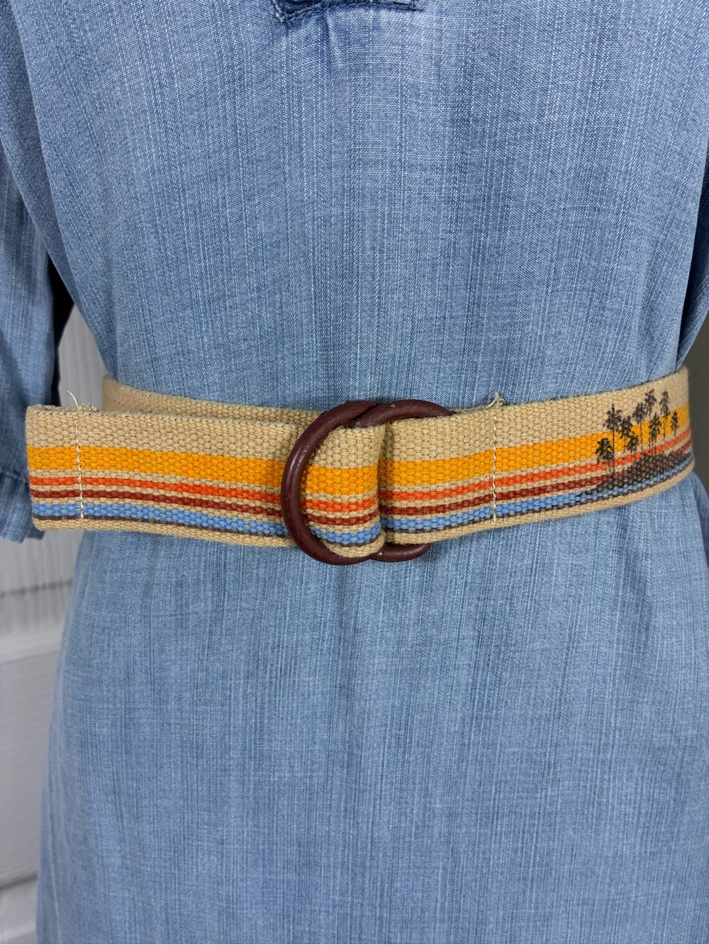 Unbranded California unisex belt 43” long Woven Stripe Canvas Ring buckle